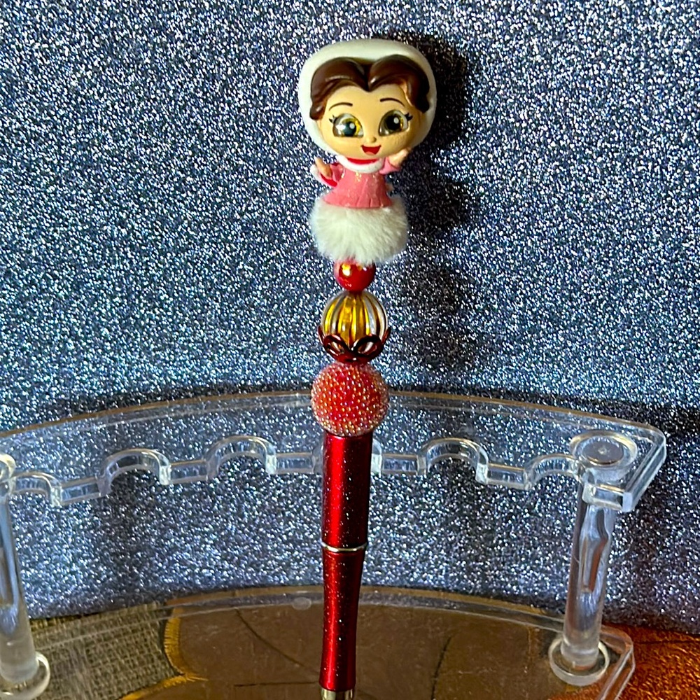 Hand Crafted Beaded pen with Disney Doorable Topper Belle